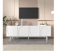 Meuble TV - Luxe - 175x38x56cm - 4 portes texturées - Réglable - Blanc