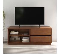 Meuble TV MAITE L 110 cm avec 2 tiroirs et 2 niches en bois massif coloris châtaignier pour télé jusqu’à 47""