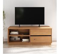 IDIMEX Meuble TV Maite L 110 cm avec 2 tiroirs et 2 niches en Bois Massif Coloris chêne pour télé Jusqu’à 47" Meuble TV Salon Design Naturel avec Rangement