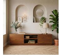 Meuble TV MAITE L 170 cm en Bois Massif Coloris Châtaignier avec 2 Portes et 2 Niches pour Télé jusqu’à 75"", Portes Push-to-Open