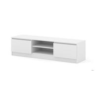 Meuble TV MAJA 150 cm blanc mat - 2 compartiments fermés et 2 étagères design sans poignées moderne
