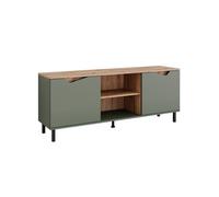 Meuble TV Marelle, 150x60cm avec 2 portes, Vert/Chêne Artisan, Vicco 57840