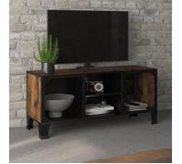 Meuble TV - Marron rustique - 105x36x47 cm - Métal - MDF - 2 portes en maille