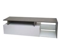 Meuble TV HWC-L35 Bois 47x170x40cm Compartiment de Rangement Imitation béton Blanc