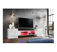 Meuble TV Merano Komodee - LED RGB - Facedes et Corps en Blanc - Version 1 - 230cm x 53cm x 35cm