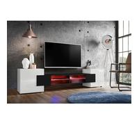 Meuble TV Merano Version 1 Komodee - avec eclairage LED RGB - Blanc et Noir - 230 x 53 x 35 cm
