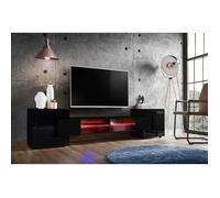 Meuble TV Merano Version 1 Komodee - avec eclairage LED RGB - Noir et Noir - 230 x 53 x 35 cm