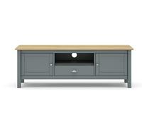Meuble TV, meuble de salon avec 2 portes et 1 niche coloris Vert kaki, chêne - Longueur 158 x Profondeur 40 x Hauteur 53 cm - -