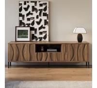 Meuble TV - Meuble de télévision - Meuble bas - Commode - Meuble multimédia - Motifs rayés 3D - Bambou - Design épuré