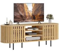 Meuble TV, meuble tšŠlšŠ pour tšŠlšŠviseur 60 pouces, 2 portes š€ lattes, 140x40x52cm, bois naturel