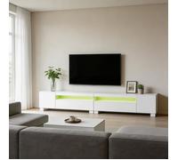 Meuble TV - Meuble TV blanc moderne panneau lumineux - 240 cm - Bande LED multicolore - Plateau 80 kg