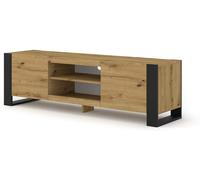 BIM Furniture Meuble TV Mondi avec 2 Portes + 2 étagères - L 158 X P 40 X H 47 Cm - Bois Et Noir Mat