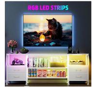 Meuble TV -MIPAN -Avec 4 tiroirs + Prise + LED, Pour Salon, Chambre à Coucher, Chambre d'enfant - Blanc:160x40x59cm