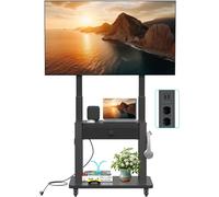 Meuble TV mobile - Chariot de support TV - Flexibilité pour regarder la télévision - Prise intégrée - Compatible avec les téléviseurs de 32 à 75 pouces - Noir