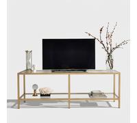 Meuble TV mobile moderne en métal et verre 130 cm Goldy