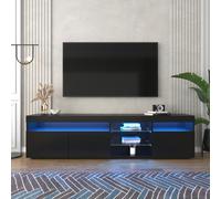 Meuble TV mobile scandinave avec éclairage LED variable et panneau lumineux pour salon et salle à manger, Noir