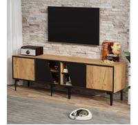 Meuble TV - Modèle 160 cm - 4 portes - 4 compartiments - Finition bois naturel