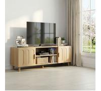 Meuble TV moderne 110x40x48 cm, 2 portes,style Mid-Century, pour TV 32 à 45 pouces, avec rangement, console multimédia, Noyer