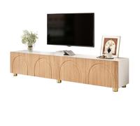 Meuble TV Moderne 180 x 35 x 40cm - 4 portes , Design Contemporain à relief cintré ,Table TV de Luxe pour Salon ,Bois Naturel