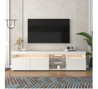 Meuble TV moderne avec portes et éclairage LED variable pour salon et salle à manger, 180x35x45cm, blanc