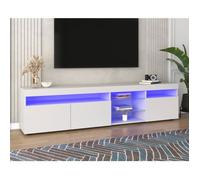 Meuble TV Moderne Blanc avec LED - Étagères en Verre 3 Portes, Meuble Rangement Buffet Salon Brillant - 180x35x45cm