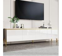 Meuble TV moderne blanc brillant avec 4 portes, Armoire TV, 170x38x50 cm, Espace de rangement, Buffet de salon, Console TV, Casier