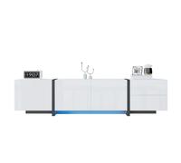 Meuble TV moderne - Blanc brillant - Pieds noirs contrastés - Dimensions 170x30x39 cm - Trois portes et un tiroir
