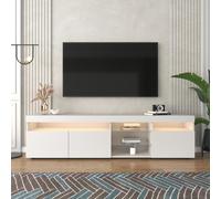 Meuble TV Moderne Blanc, Panneau Clair, Éclairage LED Variable, Salon Et Salle à Manger, 180 Cm