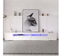 Meuble TV moderne blanc,panneau lumineux,éclairage LED variable,240 cm (panneau brillant,non laqué)