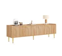 Meuble TV moderne - Design sculptural en bois - Poignées dorées élégantes - Pieds en métal dorés