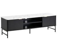 Meuble TV Moderne en MDF 140 x 40 cm Étagères de Rangement Effet Marbre Noir Glastonbury