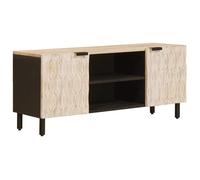 Meuble TV moderne - vidaXL - 105x33,5x46 cm - Finition Lavage Blanc - Bois de mangue massif - 2 étagères - 2 portes