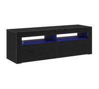 Meuble TV moderne - vidaXL - Chêne noir - 120x35x40 cm - Bois d'ingénierie - Bandes LED - 2 portes - 3 étagères