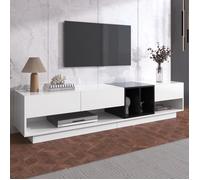 Meuble TV ModernLuxe 190cm - 3 tiroirs et 2 compartiments - Style contemporain - blanc brillant & noir