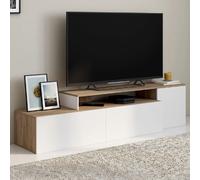Meuble TV modulable d'angle BASILE rotatif bois et blanc