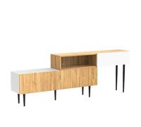 Meuble TV modulaire extensible 2 pièces bois/ blanc mat, pieds métal noirs - multifonctionnel
