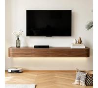 Meuble TV Mural 120-300cm Banc TV Suspendu Flottant avec Portes De Rangement Console Multimédia TV Murale pour Salon Moderne Chambre À Coucher Et Téléviseurs 43 À 95 Pouces(Walnut,140cm)