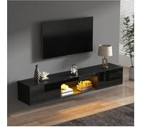 Meuble TV mural 160×31×22 cm avec 2 portes, niche ouverte et LED, contrôle via application - BEAUNIV - pour salon noir brillant