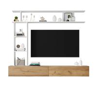 Meuble TV mural 180/35/150 cm blanc et chêne en panneau de particules modulable