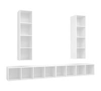Meuble TV mural 4 pièces blanc aggloméré 37 x 37 x 142,5 cm | 4 compartiments, aggloméré blanc, installation verticale/horizontale, nettoyage facile