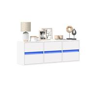 vidaXL Meuble TV mural avec lumières LED blanc 130x31x35 cm, meuble TV suspendu au mur, unité TV flottante, support TV 852299