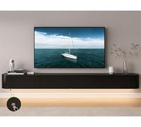 Meuble TV mural avec lumières LED, console de divertissement moderne avec rangement, étagère TV flottante avec tiroirs pour salon et chambre à coucher (blanc, 160 cm)