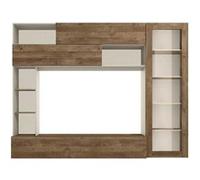 Meuble TV mural avec rangements 1 porte vitrée et étagères beige et aspect bois - PALACIO - ALTOBUY Marron G