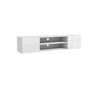 HOMCOM Meuble banc TV mural suspendu style contemporain 2 placards 2 niches centrales et 2 passe-câbles 140 x 30 x 30 cm blanc
