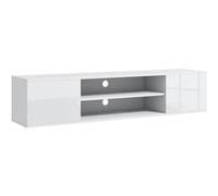 HOMCOM Meuble banc TV mural suspendu style contemporain - 2 placards 2 niches centrales et 2 passe-câbles 140 x 30 x 30 cm blanc
