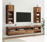Meuble TV mural complet - VIDAXL - 30,5 x 30 x 90 cm - Bois ancien - Éclairage LED - 2 portes