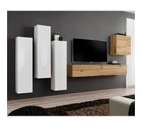Meuble TV Mural Design Switch III 330cm Blanc & Naturel