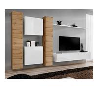 Meuble TV Mural Design Switch VI 330cm Naturel & Blanc