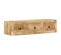 Meuble TV mural en bois de manguier - vidaXL - 100x32x25 cm - Brun - Bois de manguier brut massif - 3 tiroirs