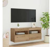 Meuble TV Mural en Bois d'ingénierie chêne Artisanal 100 x 30 x 40 cm avec LED, Montage Mural, Rangement Console pour Salon et Chambre, Centre de Divertissement Moderne